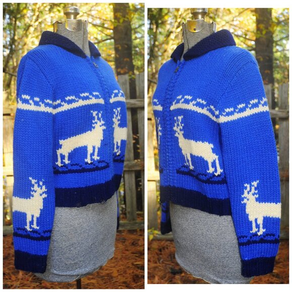 VTG 90's The Limited America Blue Wool Reindeer Sweater & Matching Socks Size SM - Picture 4 of 7